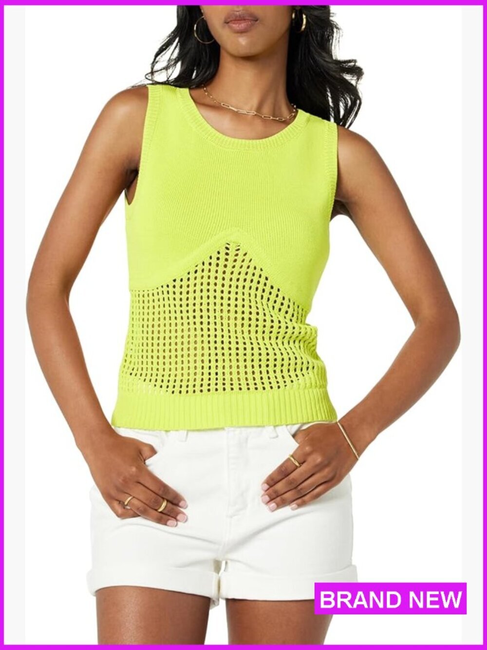Crocheted Crew Neck Tank Top Regular Fit Sleeveless Viscose Blend Pull On